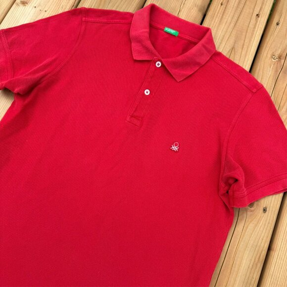 United Colors of Benetton Short Sleeve Polo Shirt Mesh Cotton Red Large - Picture 2 of 7